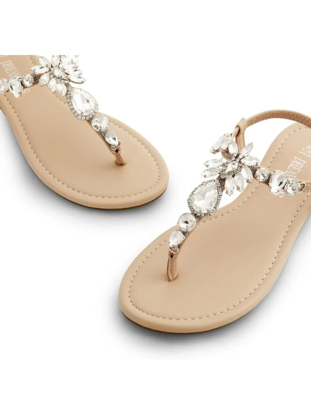 Dream Pairs Women's Nude Thong Sparkle Rhinestone Comfortable Flat Sandals